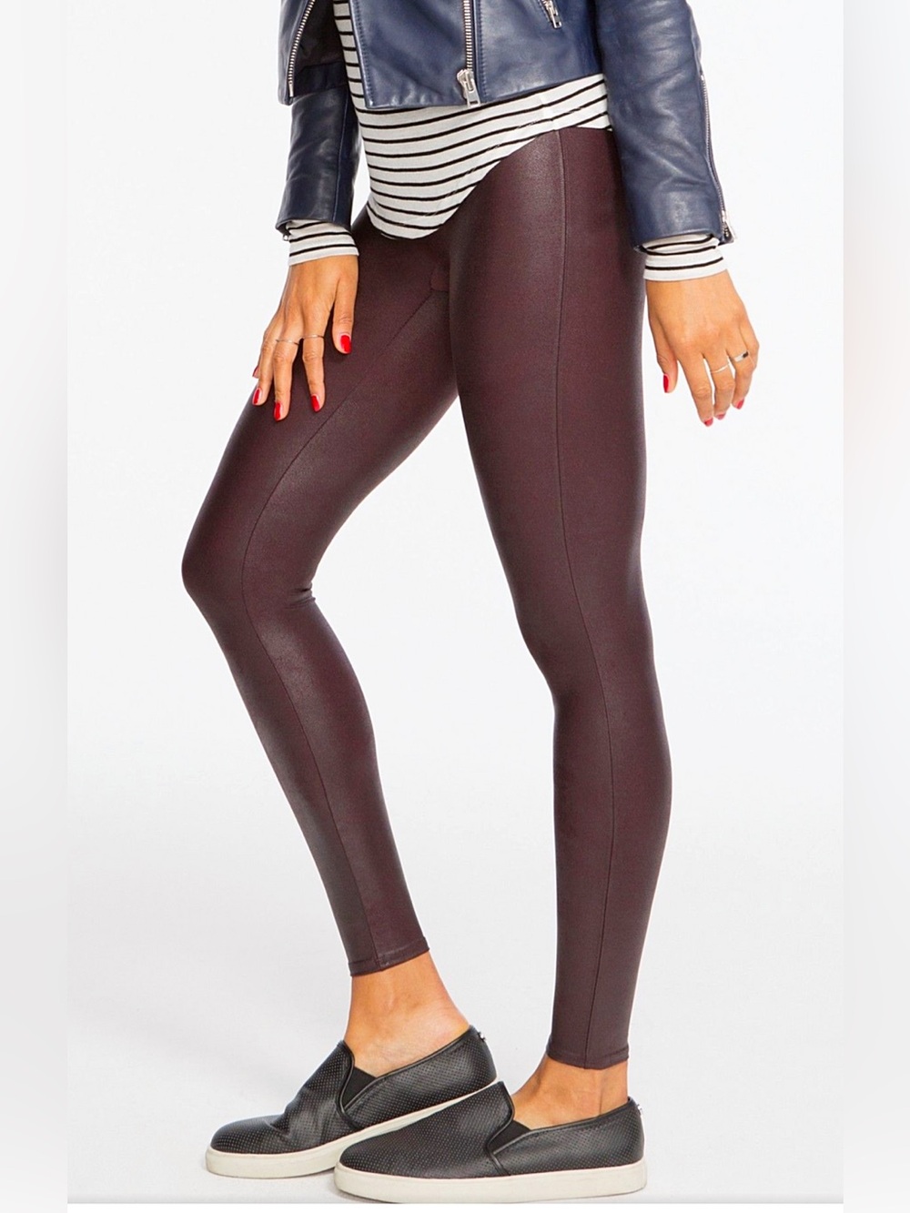 SPANX Faux Leather Leggings in shimmery Deep Burgundy